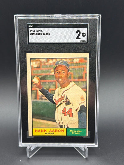 1961 Topps #415 Hank Aaron baseball card graded SGC 2