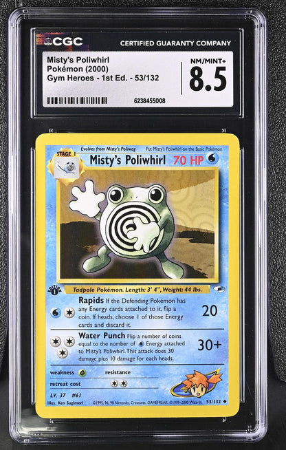 2000 Pokemon Gym Heroes - 1st Edition #53/132 Misty's Poliwhirl CGC 8.5