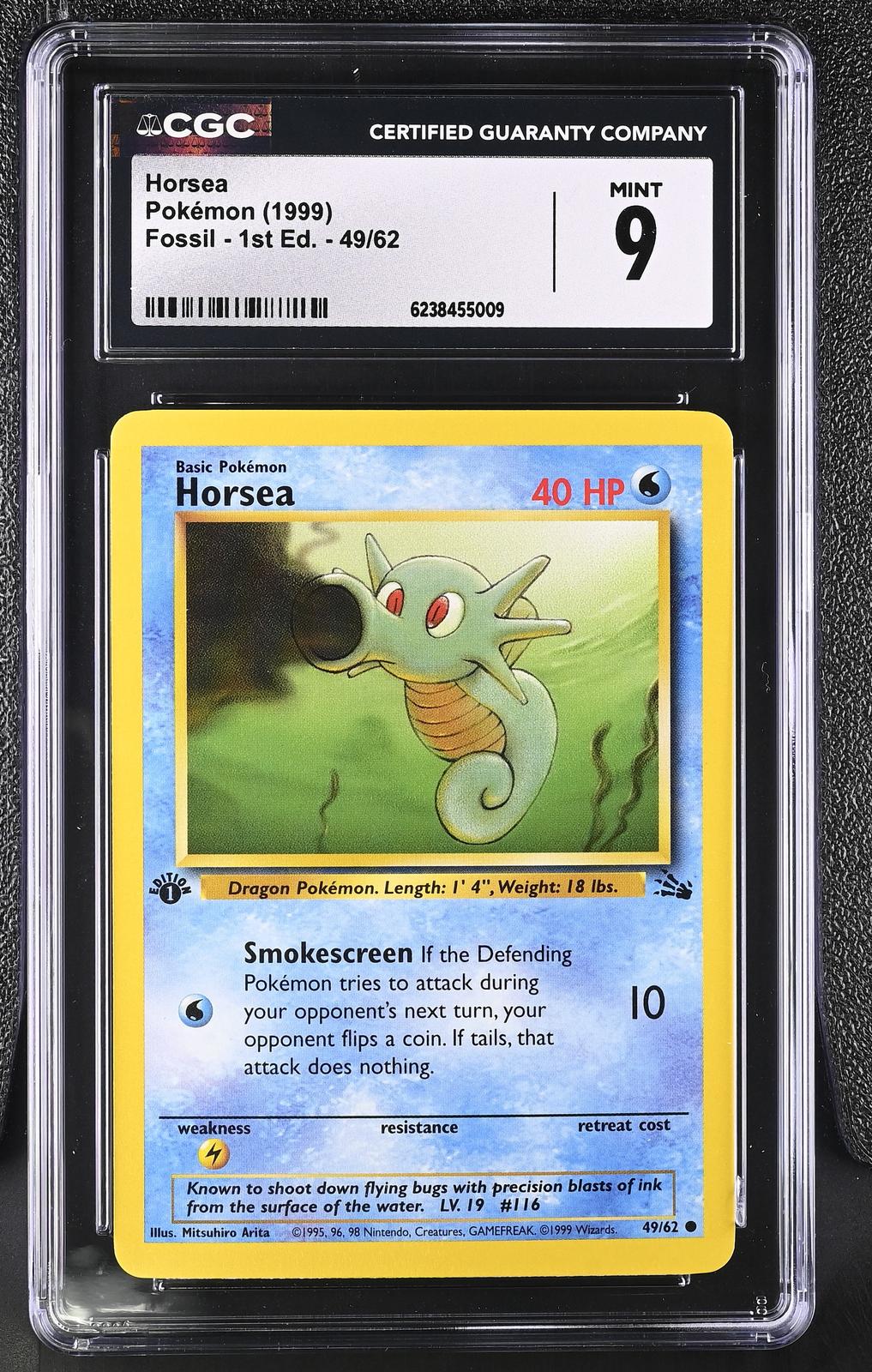 1999 Pokemon Fossil - 1st Edition #49/62 Horsea CGC 9
