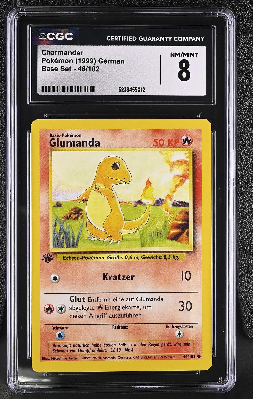 1999 Pokemon German Base Set 1st Edition #46/102 Charmander CGC 8