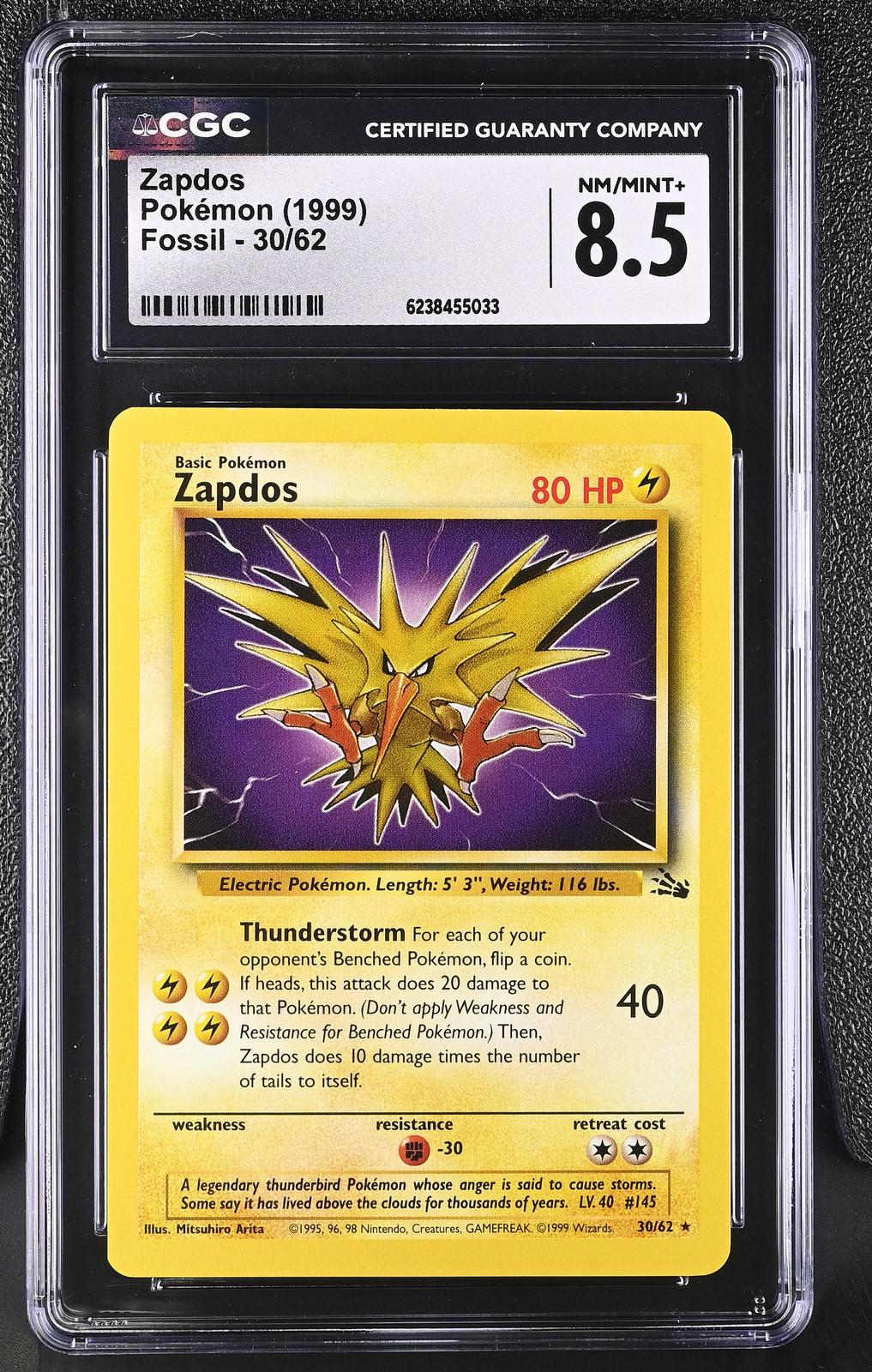 1999 Pokemon Fossil #30/62 Zapdos CGC 8.5