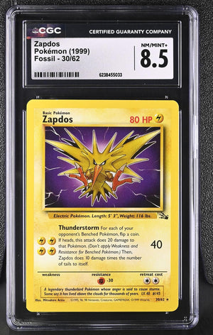 1999 Pokemon Fossil #30/62 Zapdos CGC 8.5