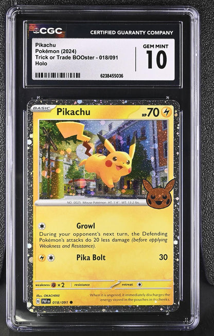 2024 Pokemon Trick or Trade BOOster #018/091 Pikachu Holo CGC 10