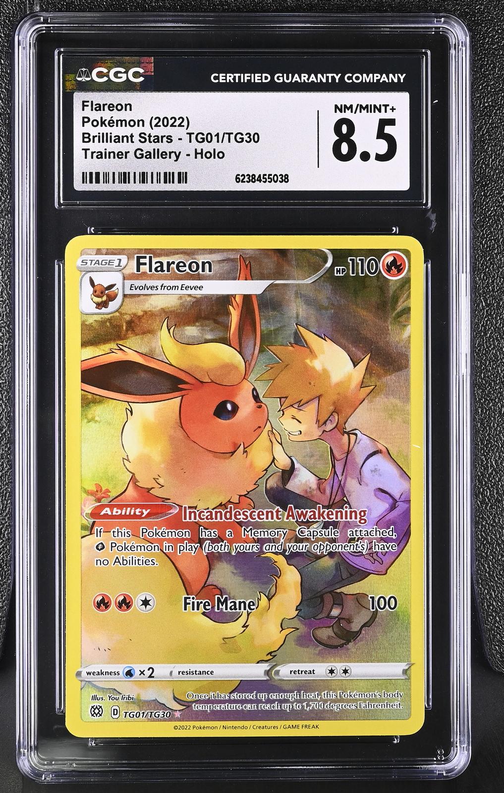 2022 Pokemon Brilliant Stars #TG01/TG30 Flareon Holo CGC 8.5