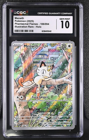 2025 Pokemon Phantasmal Flames #106/094 Meowth Holo CGC 10