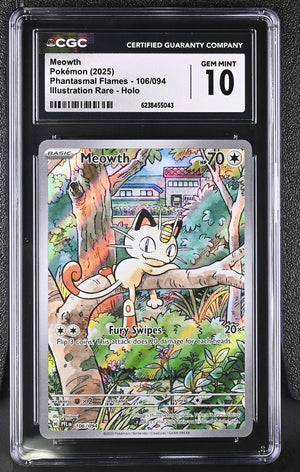 2025 Pokemon Phantasmal Flames #106/094 Meowth Holo CGC 10