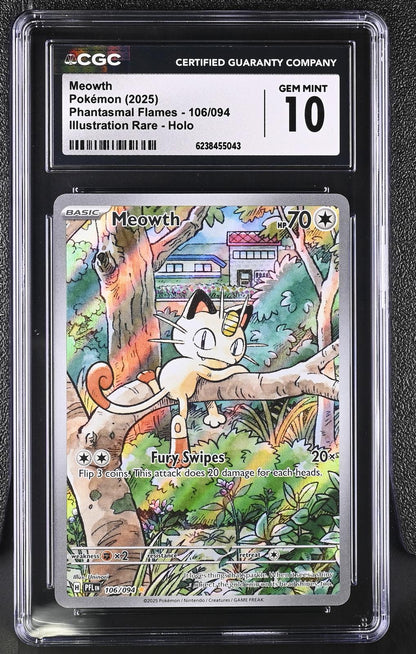 2025 Pokemon Phantasmal Flames #106/094 Meowth Holo CGC 10