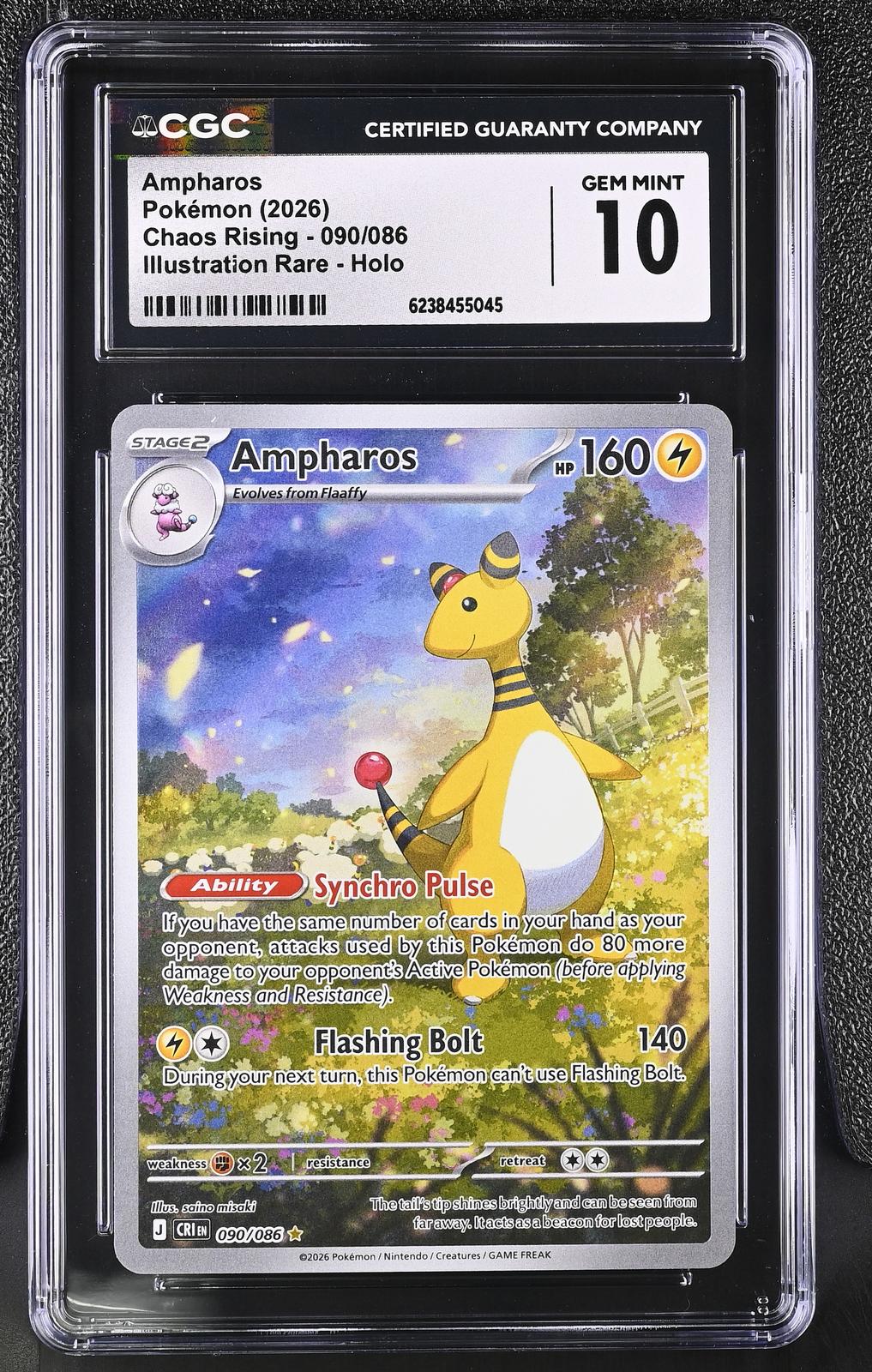 2026 Pokemon Chaos Rising #090/086 Ampharos Holo CGC 10