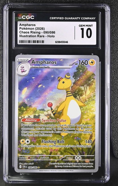 2026 Pokemon Chaos Rising #090/086 Ampharos Holo CGC 10