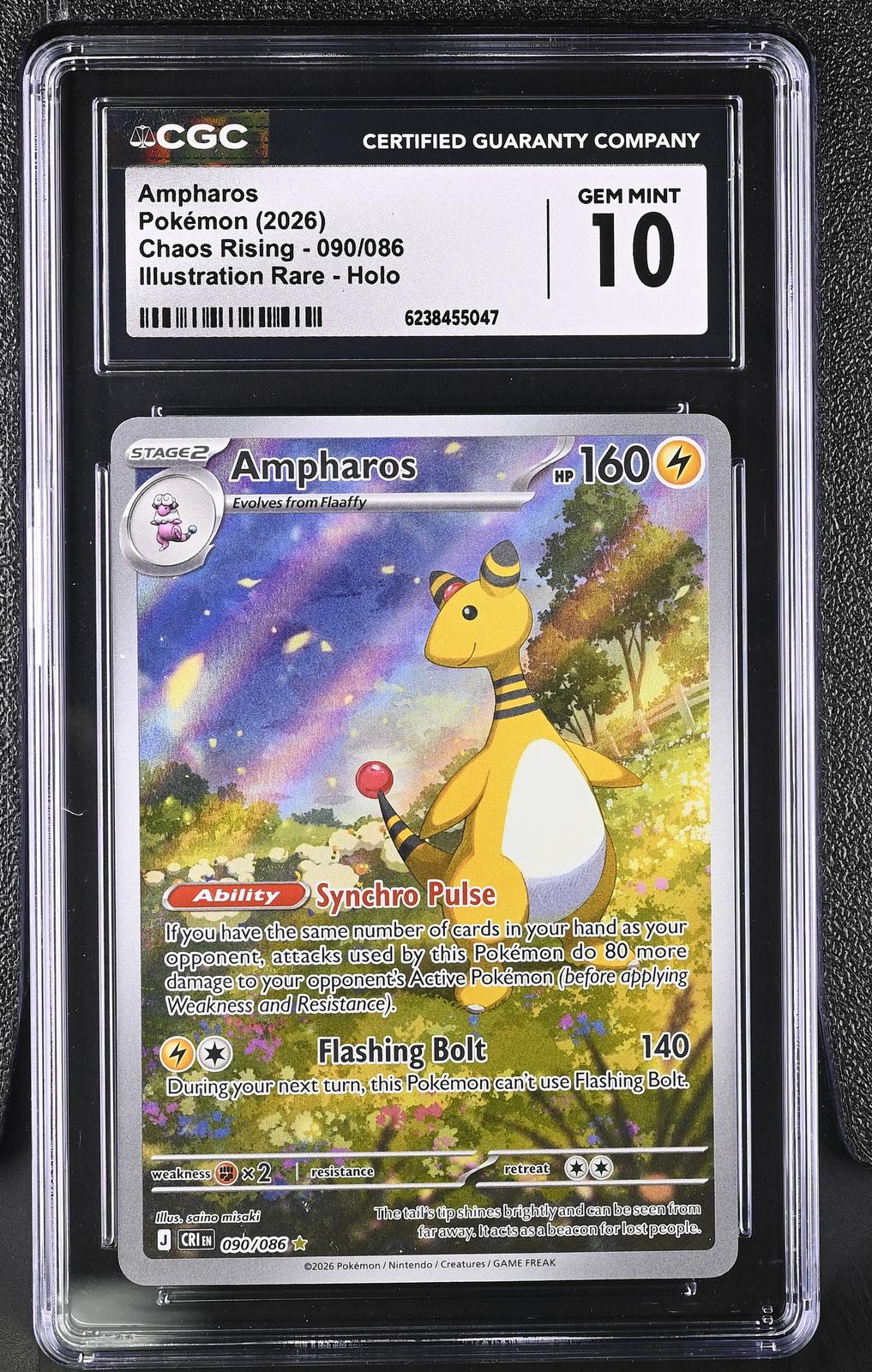 2026 Pokemon Chaos Rising #090/086 Ampharos Holo CGC 10