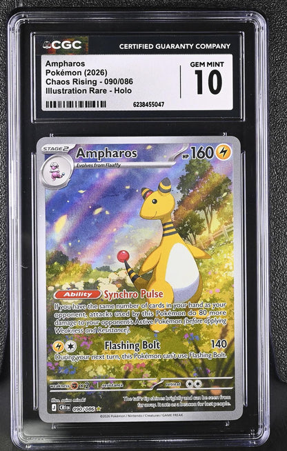 2026 Pokemon Chaos Rising #090/086 Ampharos Holo CGC 10