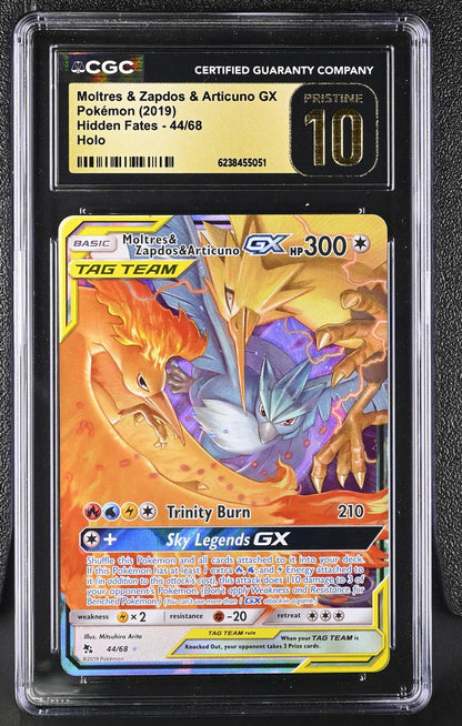 2019 Pokemon Hidden Fates #44/68 Moltres & Zapdos & Articuno GX CGC 10 Pristine