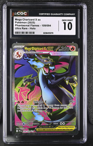 2025 Pokemon Phantasmal Flames #109/094 Mega Charizard X ex Ultra Rare CGC 10