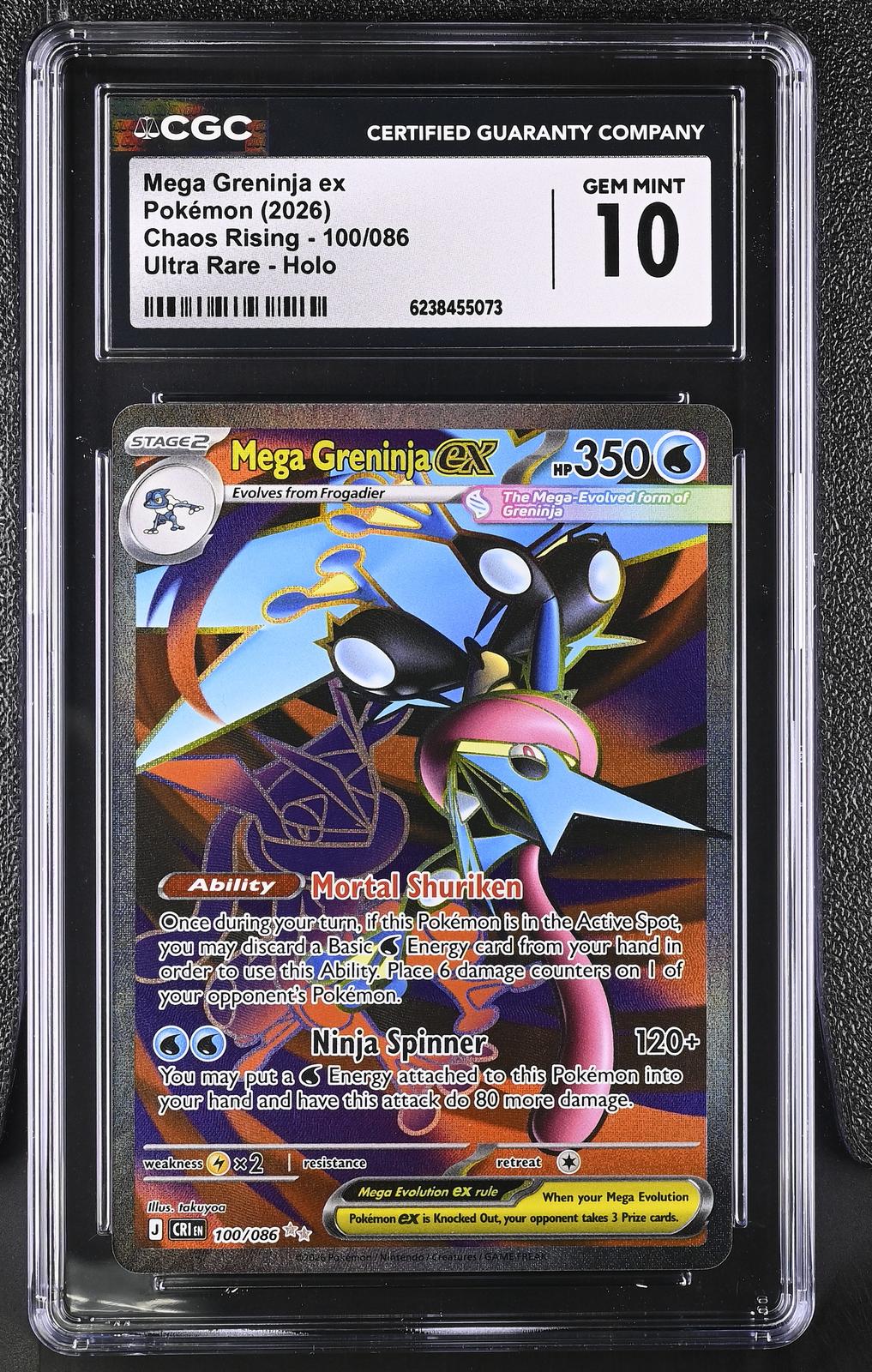 2026 Pokemon Chaos Rising #100/086 Mega Greninja ex Ultra Rare Holo CGC 10
