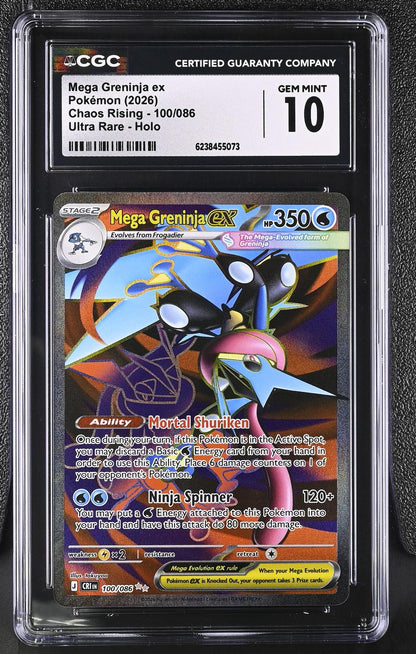 2026 Pokemon Chaos Rising #100/086 Mega Greninja ex Ultra Rare Holo CGC 10