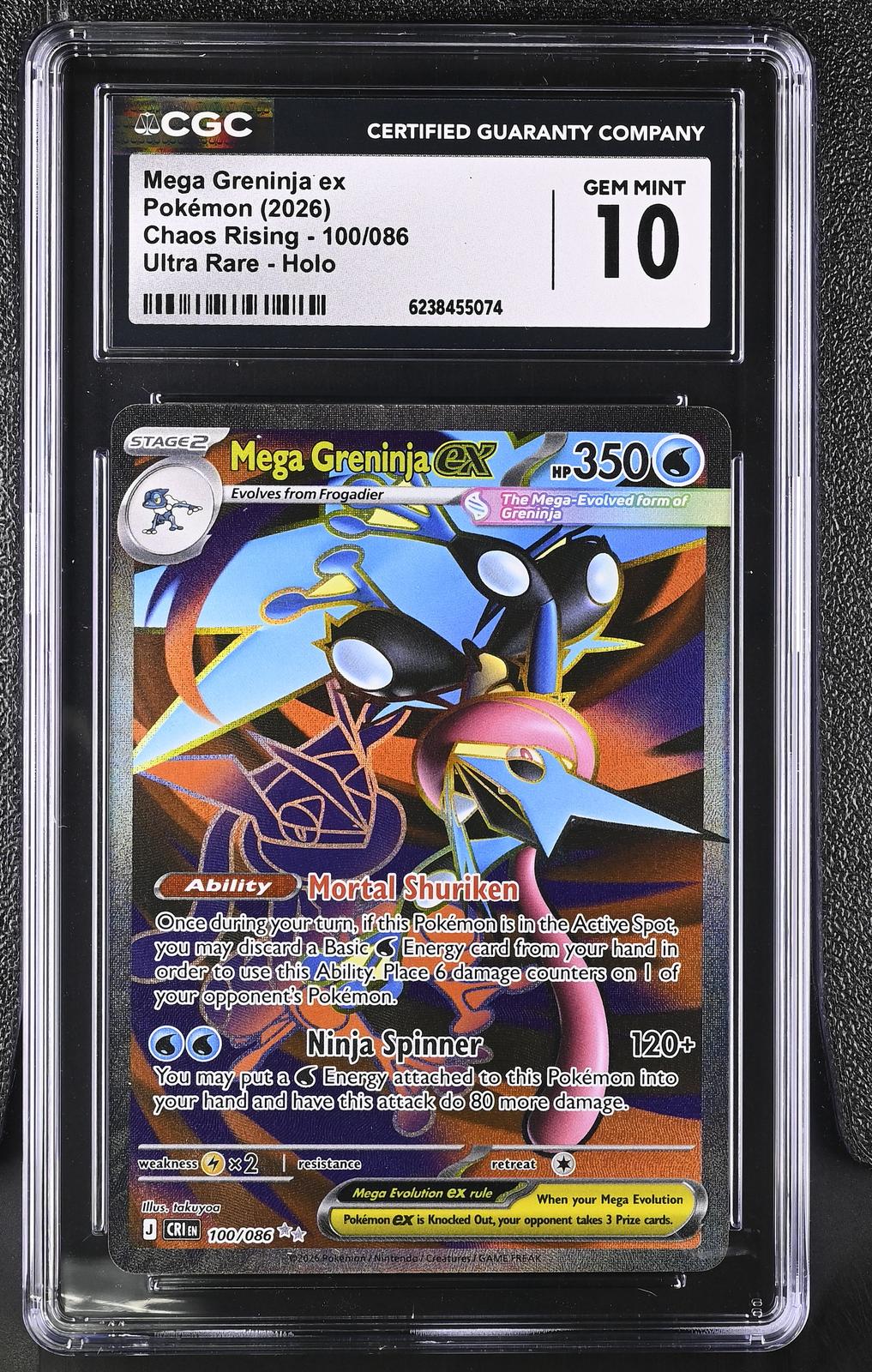 2026 Pokemon Chaos Rising #100/086 Mega Greninja ex Ultra Rare Holo CGC 10