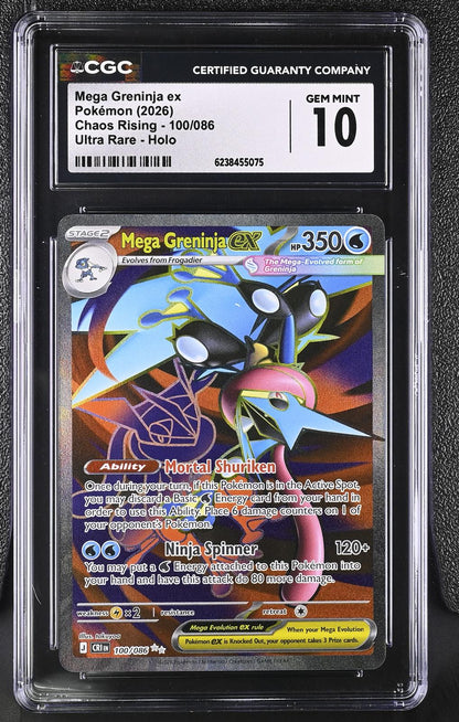 2026 Pokemon Chaos Rising #100/086 Mega Greninja ex Ultra Rare Holo CGC 10