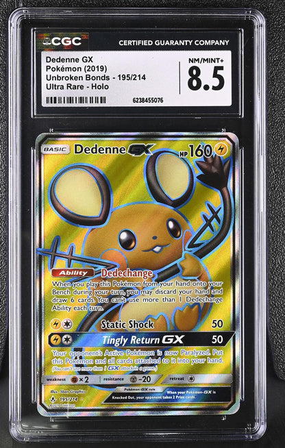 2019 Pokemon Unbroken Bonds #195/214 Dedenne GX Ultra Rare Holo CGC 8.5