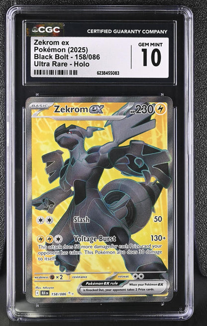 2025 Pokemon Black Bolt #158/086 Zekrom ex Ultra Rare CGC 10