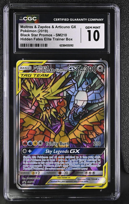 2019 Pokemon Black Star Promos #SM210 Moltres & Zapdos & Articuno GX CGC 10