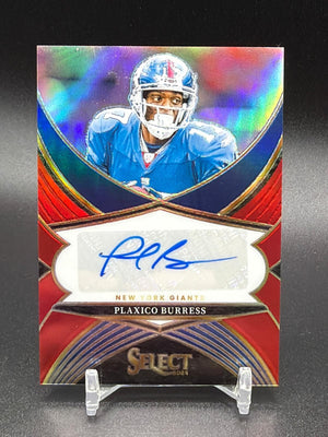 2024 Panini Select #SSP-PBS Plaxico Burress Select Signatures Red Prizm #/75