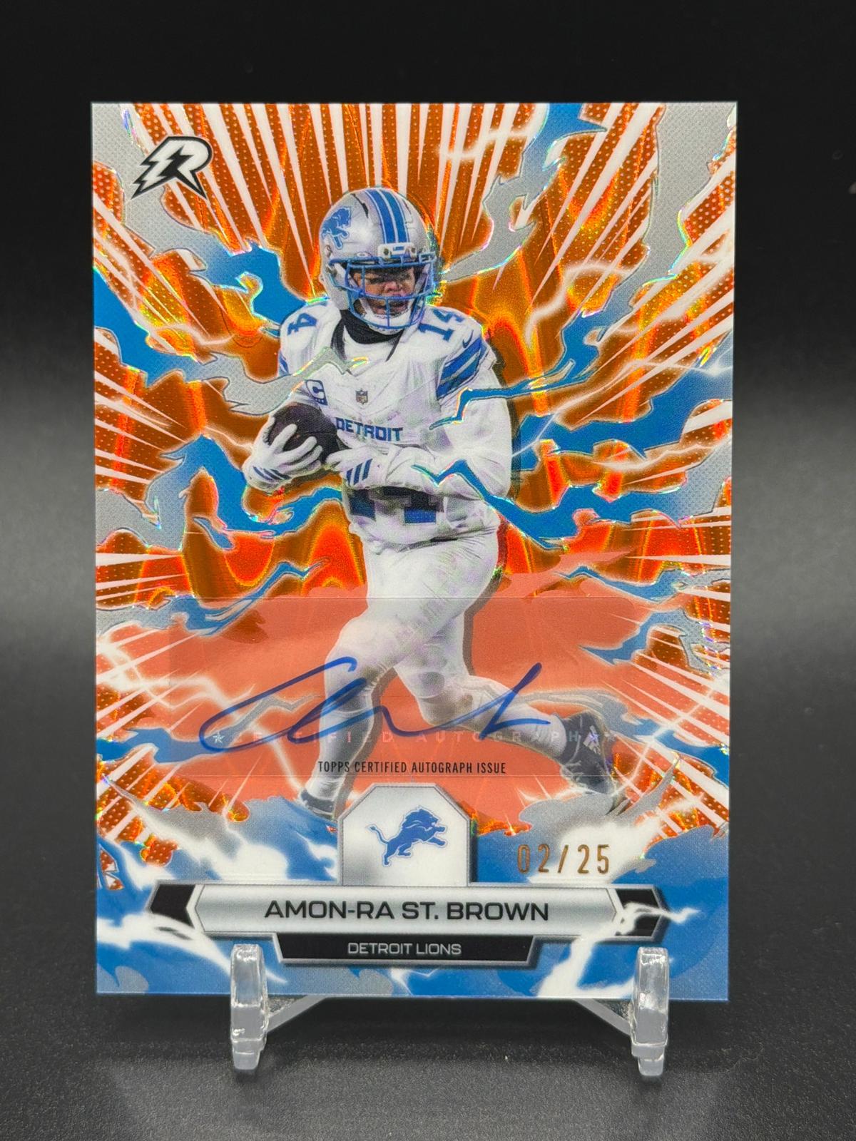 2025 Topps Resurgence Amon-Ra St. Brown Orange Power Surge autograph card
