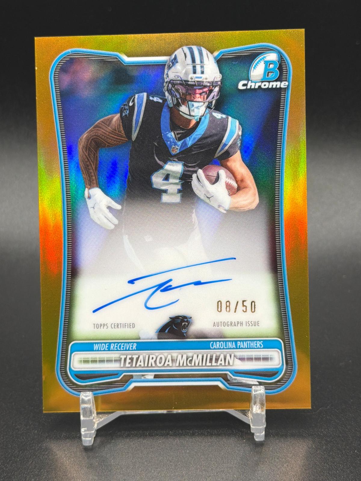 2026 Bowman #BCA-TMC Tetairoa McMillan Chrome Autographs Gold Refractor #/50