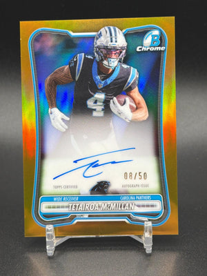 2026 Bowman #BCA-TMC Tetairoa McMillan Chrome Autographs Gold Refractor #/50