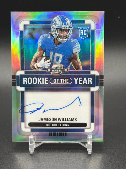 2022 Contenders Optic Jameson Williams Rookie of the Year autograph card