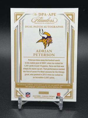 2023 Panini Flawless #DPA-APE Adrian Peterson Dual Patch Autographs Silver #/20