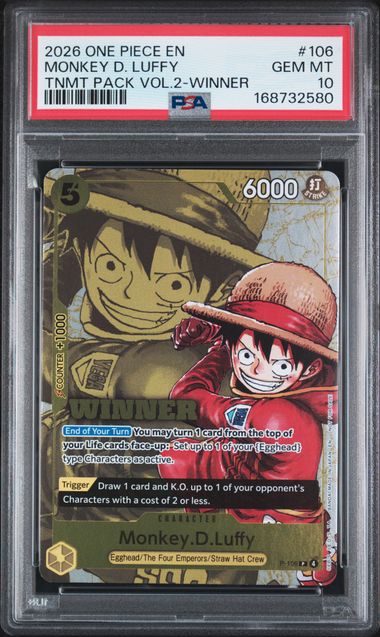 2026 ONE PIECE TOURNAMENT PACK VOL.2 #106 MONKEY D. LUFFY TNMT PACK VOL.2-WINNER PSA 10