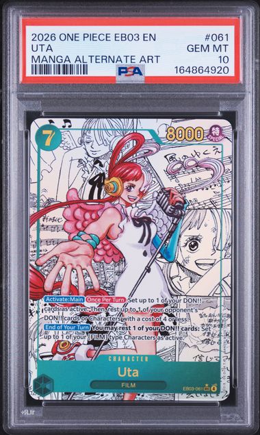 2026 ONE PIECE EB03-EXTRA BOOSTER -ONE PIECE HEROINES EDITION- #061 UTA MANGA ALTERNATE ART PSA 10
