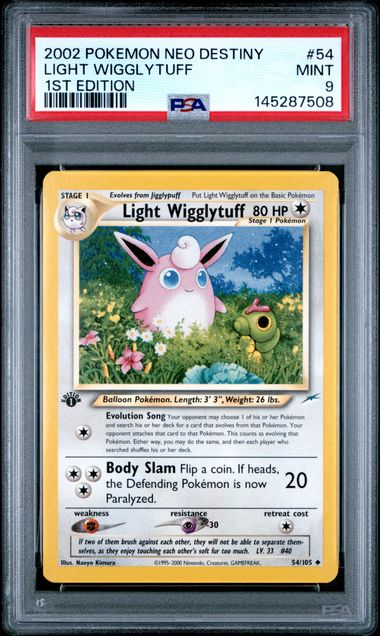 2002 POKEMON NEO DESTINY #54 LIGHT WIGGLYTUFF 1ST EDITION PSA 9