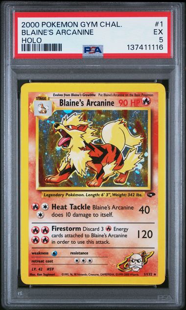 2000 POKEMON GYM CHALLENGE #1 BLAINE'S ARCANINE HOLO PSA 5