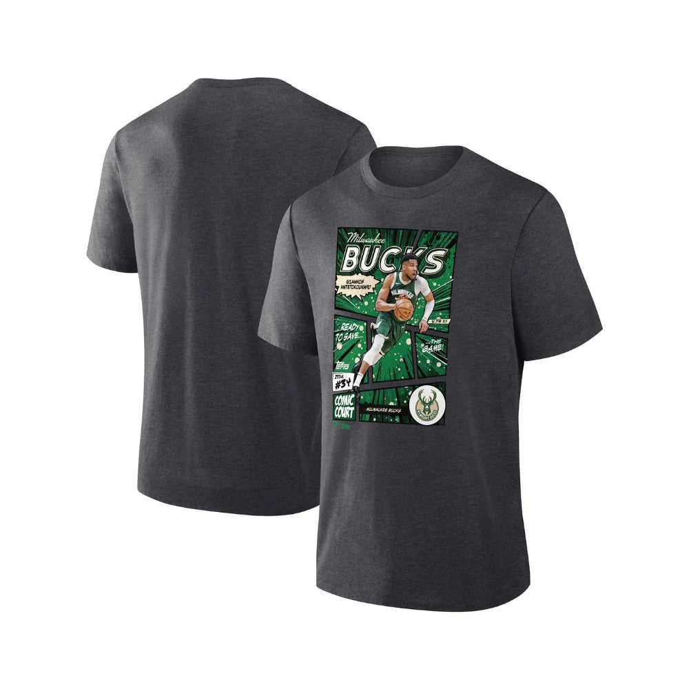 Giannis Antetokounmpo Milwaukee Bucks Topps Comic Court Tri-Blend T-Shirt - Charcoal