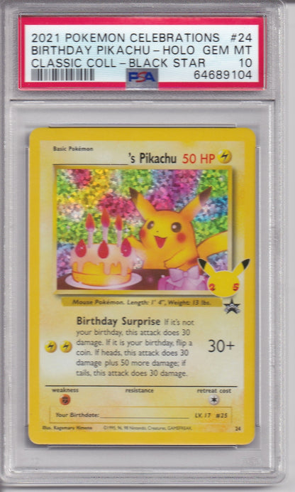 2021 POKEMON CELEBRATIONS CLASSIC COLLECTION #24 BIRTHDAY PIKACHU-HOLO CLASSIC COLL-BLACK STAR PSA 10