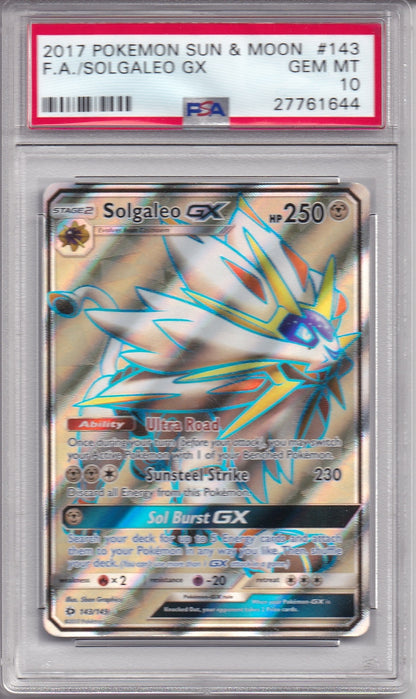 2017 POKEMON SUN & MOON #143 FA/SOLGALEO GX PSA 10
