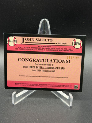 2024 Topps #89BA-JSM John Smoltz 1989 Auto Black /199