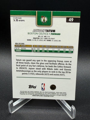 2025-26 Topps Chrome #49 Jayson Tatum Purple Basketball Refractor #/75