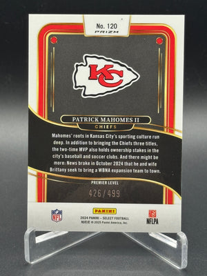 2024 Panini Select #120 Patrick Mahomes II Neon Green Prizm Shock #/499