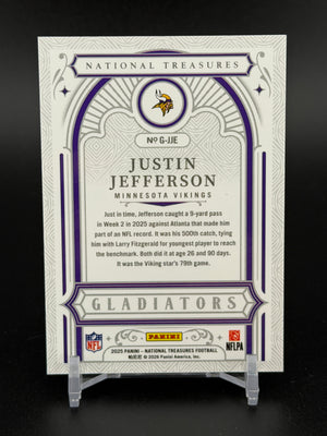 2025 National Treasures #G-JJE Justin Jefferson Gladiators Holo Silver #/25