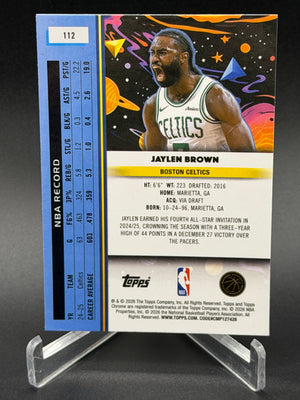 2025-26 Topps Chrome Cosmic #112 Jaylen Brown Green Space Dust Refractor #/75