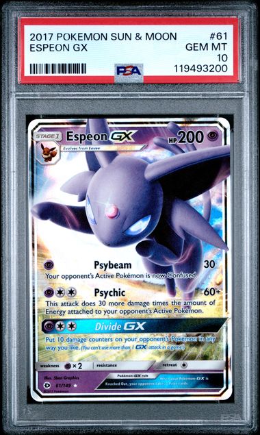 2017 POKEMON SUN & MOON #61 ESPEON GX PSA 10