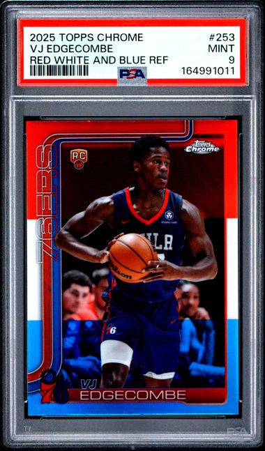 2025 TOPPS CHROME #253 VJ EDGECOMBE RED WHITE AND BLUE REF PSA 9