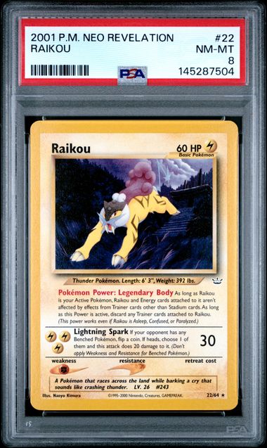 2001 POKEMON NEO REVELATION #22 RAIKOU PSA 8