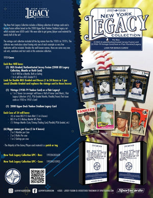 Jersey Fusion: New York Legacy Collection - 2 Cards/Items Per Box!
