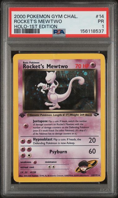 2000 POKEMON GYM CHALLENGE #14 ROCKET'S MEWTWO HOLO-1ST EDITION PSA 1