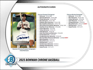 2025 Bowman Chrome Baseball Hobby Box (Presell)