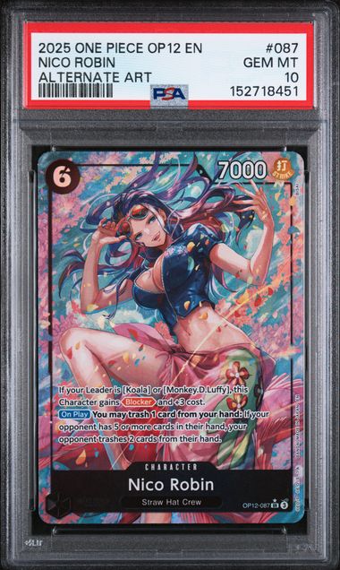 2025 ONE PIECE OP12-LEGACY OF THE MASTER #087 NICO ROBIN ALTERNATE ART PSA 10