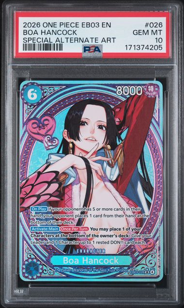 2026 ONE PIECE EB03-EXTRA BOOSTER -ONE PIECE HEROINES EDITION- #026 BOA HANCOCK SPECIAL ALTERNATE ART PSA 10